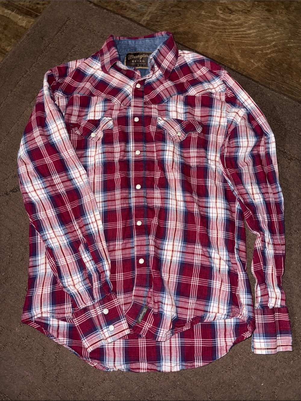 Wrangler Red and White Plaid Button-Down Shirt